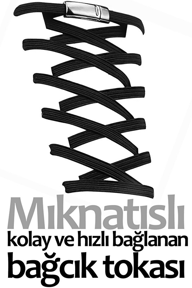 Takbırak Mıknatıslı Lastikli Ayakkabı Bağcığı, Akıllı Bağcık, Bot Çocuk Spor Bağcık 1 Ç:ift Siyah - 3
