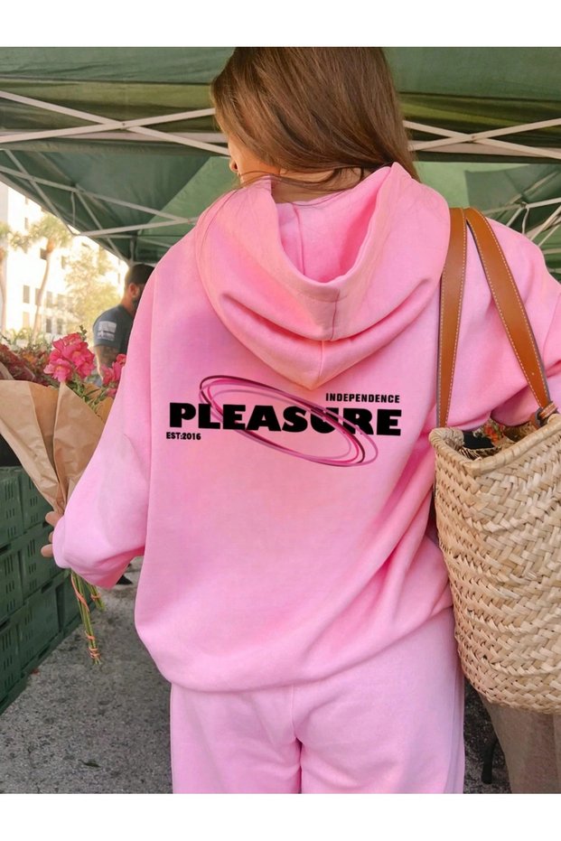 Women's Pink Pleasure Independence Printed Hooded Hoodie Sweatshirt