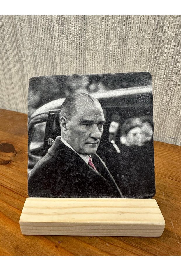 Ataturk Printed Stone Table Top Painting Decor 10X10Cm - Painting - Decor