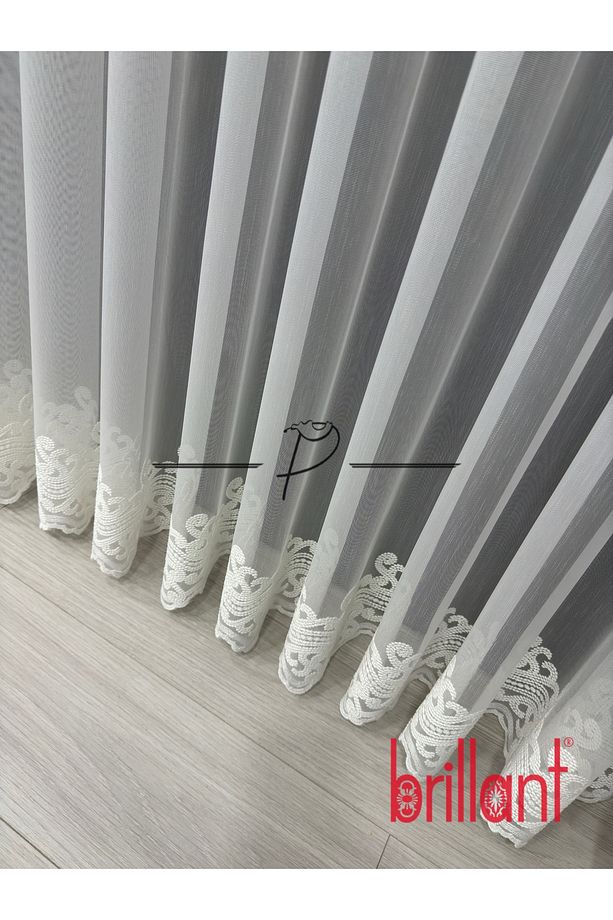 Tomar Desen Etek İşlemeli Tül Perde , 1 e 3 Sık Pile , Ütü İstemez - 4