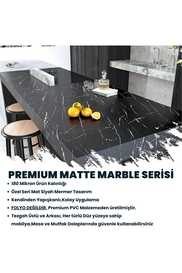 60x500cm Mat Mermer Desenli Kendinden Yapışkanlı Duvar Kağıdı Kaplama Mutfak Masa Folyo - 8