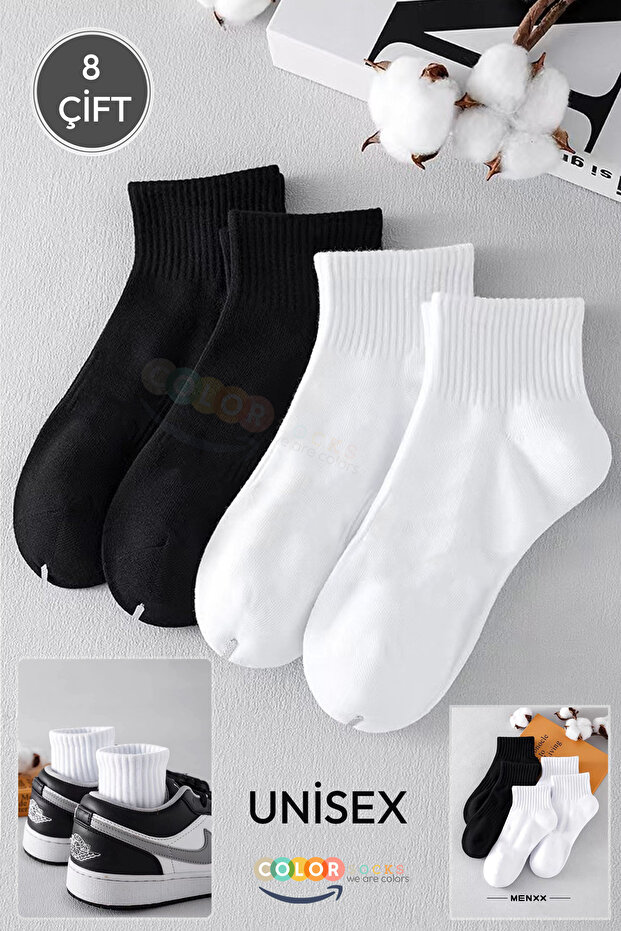 (8 Pairs) Half College Unisex Comfort Cotton Anti-Sweat Socks Set