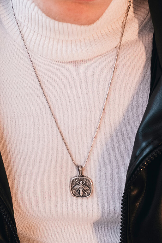 Arı Madalyon Gümüş Kolye - 3