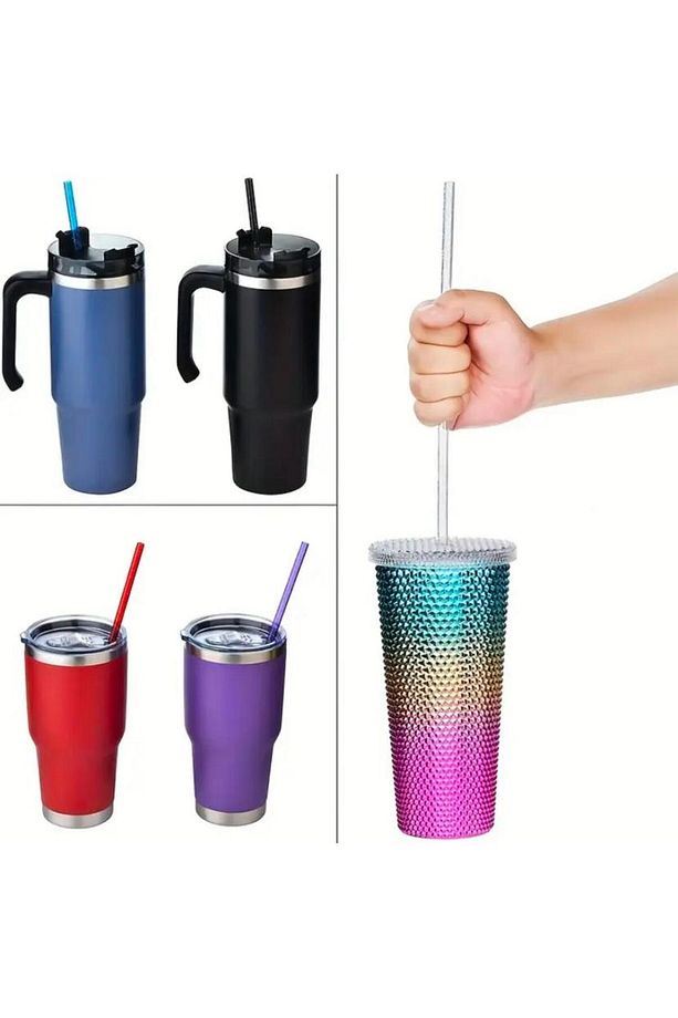 Renkli Yeniden Kullanılabilir Pipet Termoslara Bardaklara Uyumlu Yedek Simli Renkli Pipetler - 4