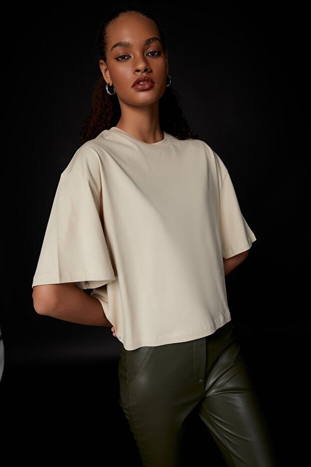 Beige Colored Basic T-Shirt - 1