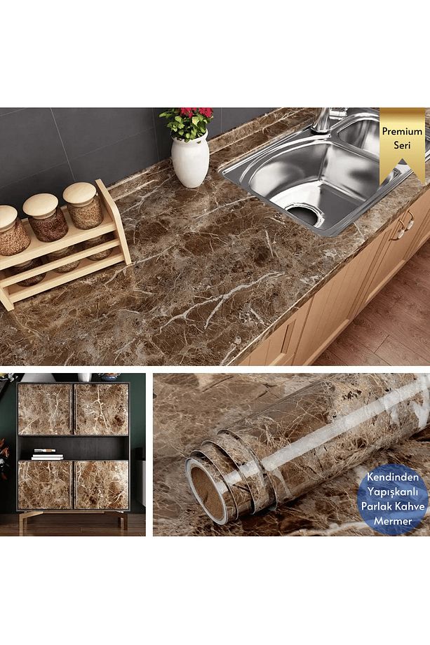60x100cm Mermer Desen Kendinden Yapışkanlı Duvar Kağıdı Kaplama Mutfak Tezgeh Masa Folyo - 3