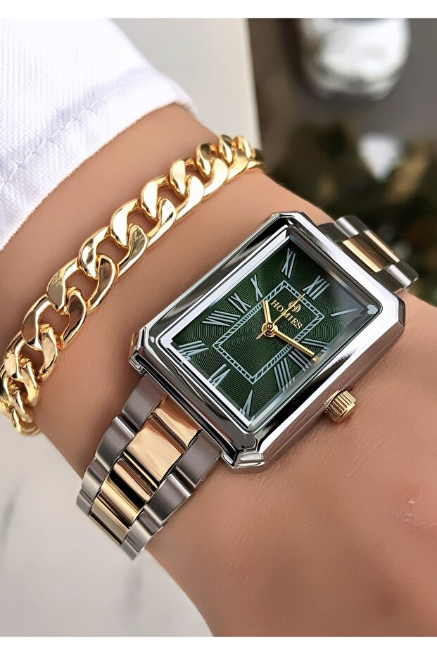HOMİES BRAND RECTANGULAR WOMEN'S WRISTWATCH WITH BRACELET GIFT