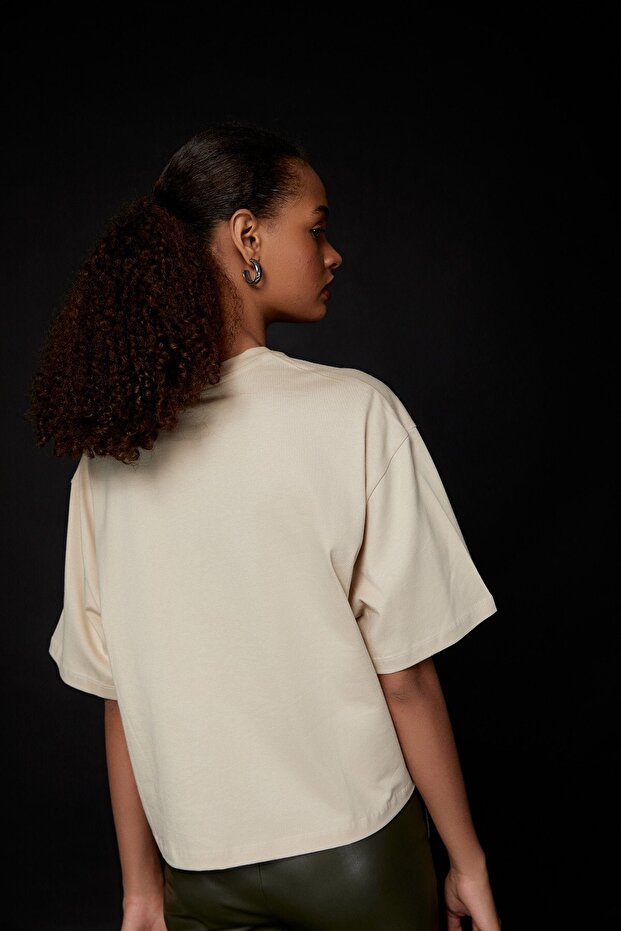 Beige Colored Basic T-Shirt - 5