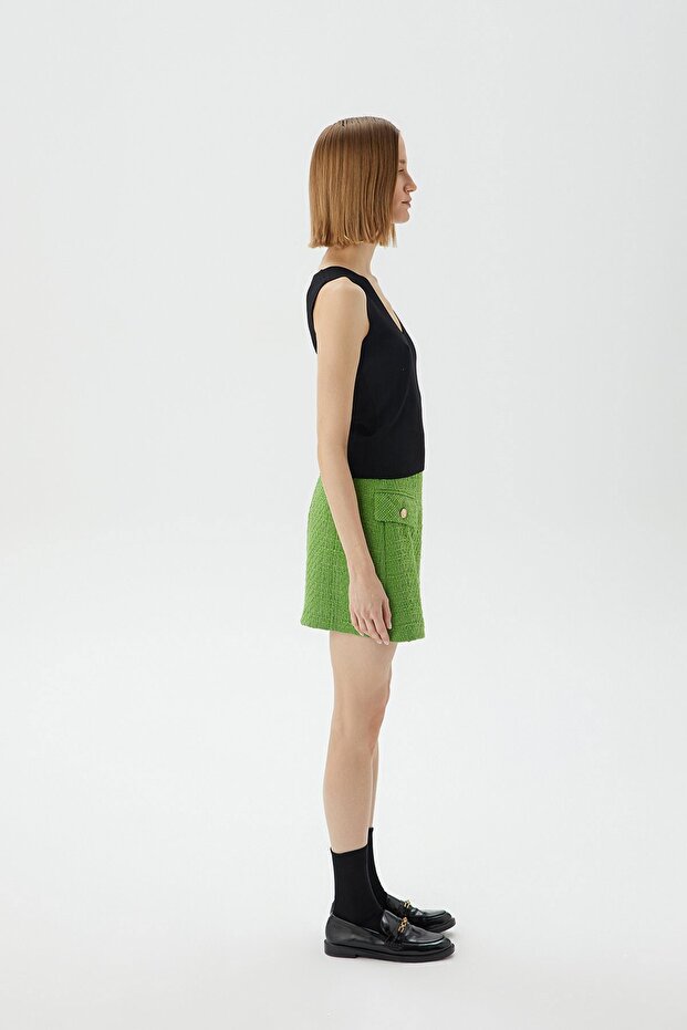 V Yaka Siyah Triko Top - 3