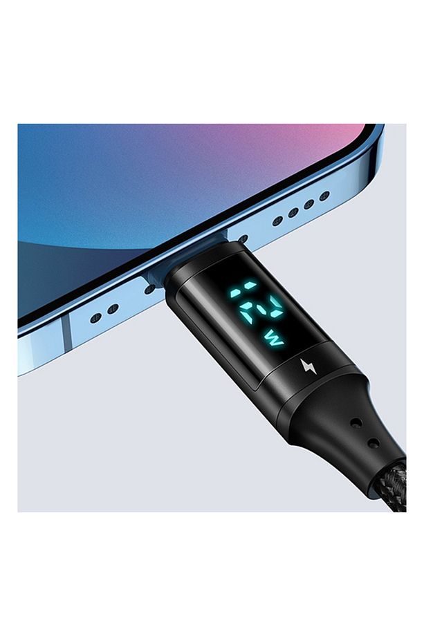 CA-1060 Dijital Ekranlı Lightning Hızlı DataŞarj Kablosu 3A 1.2MSiyah - 7