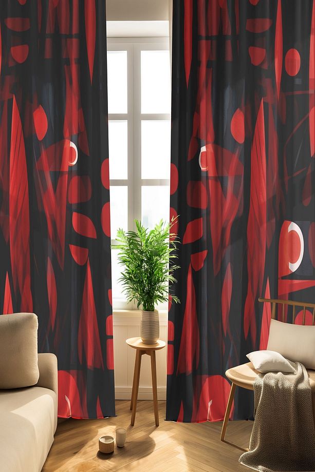 Dijital Baskılı Desenli Fon Perde Dekoratif ''red And Black'' (TEK KANAT - IP AYARLI EKSTRAFOR) - 1