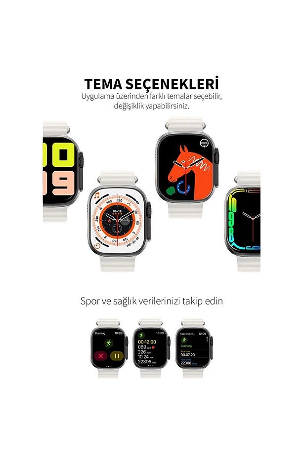 8 Ultra Watch Aklı Saat T 800 Android Ios 1.99 Inç 49mm Gri Kasa Yedek Kordon Hediyeli 2024 - 7