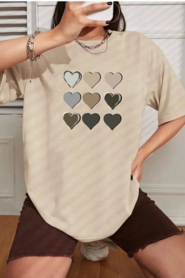 Women's Heart Printed T-Shirt Oversize Casual