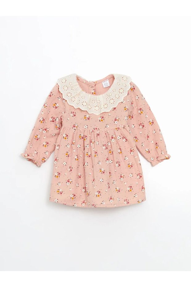 Lcw Baby Pink Baby Neck Floral Baby Girl Dress