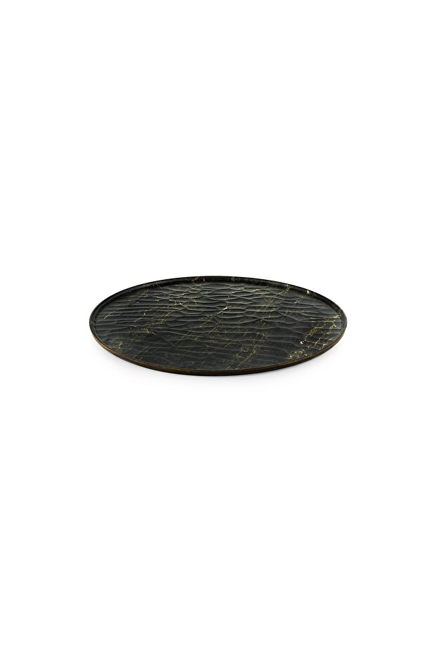 Hybrid Wooden Embossed Pizza Plate 1 Piece 35 cm Ebony Patterned