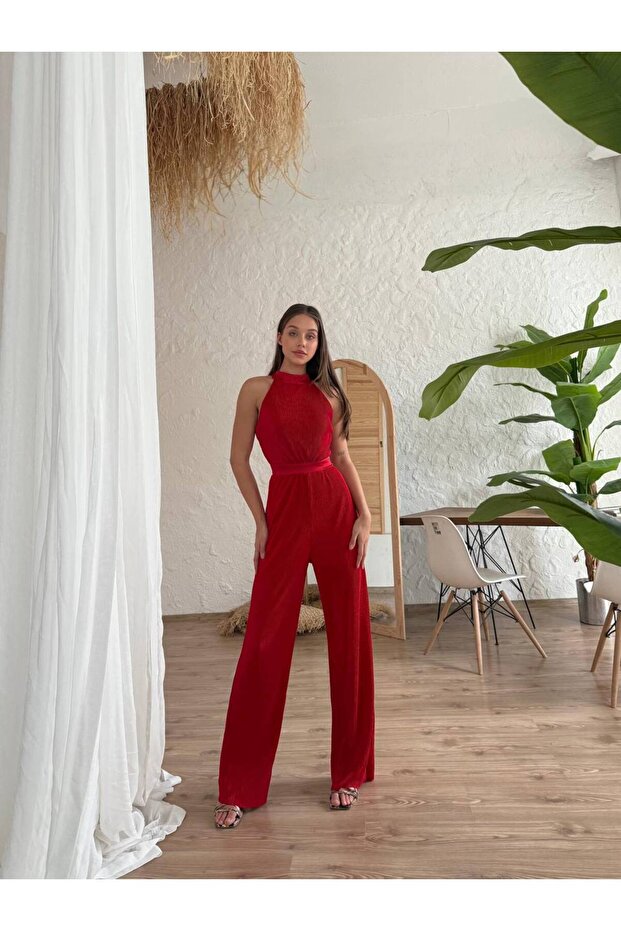 Kadın Fitilli Halter Yaka Abiye Tulum - 5