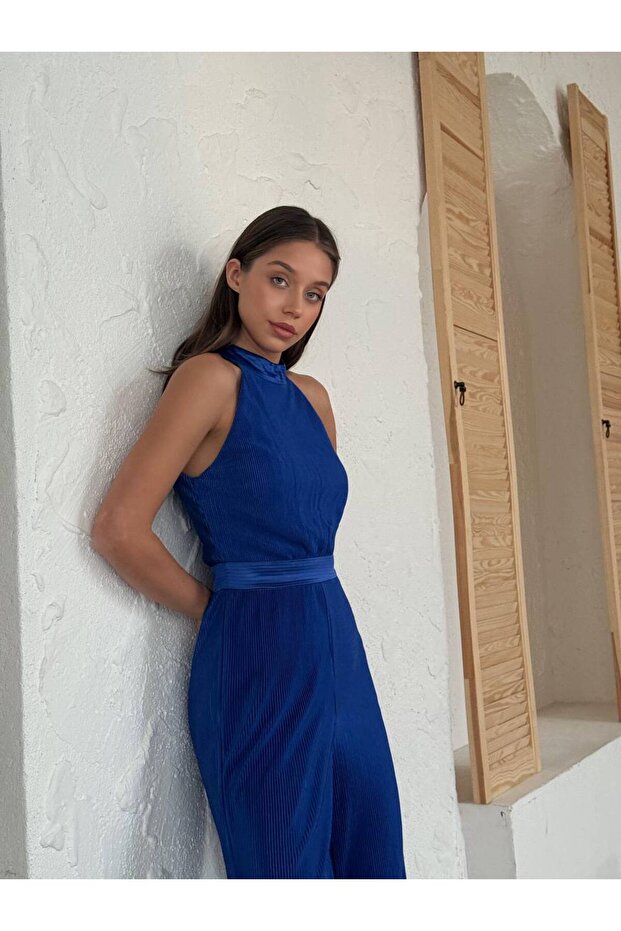 Kadın Fitilli Halter Yaka Abiye Tulum - 3