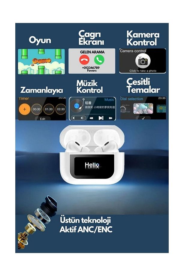 EAR LCD EKRANLI BLUETOOTH KULAKLIK Mikrofon, LCD Ekran  Dokunmatik Sensör, Şarj Kutusu - 4