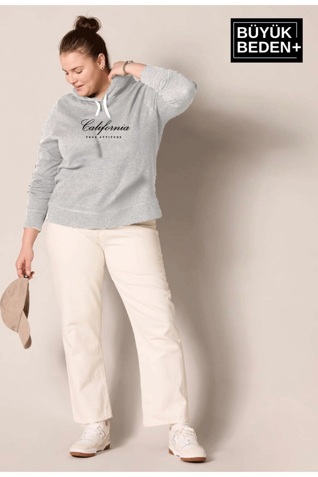 Women's Handwritten California Printed Large Size Thin Hooded Sweatshirt Spr25Bswk62