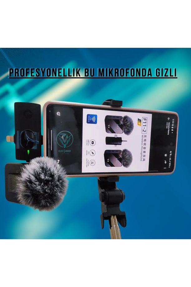 F11-2 Mikrofon. 2 küçük mikrofonun 3'ü 1 arada, iPhone, Android telefonlar ve kamera 6,35mm fişi var - 3