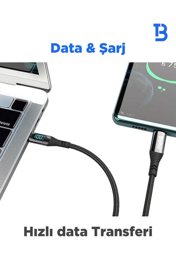 TYPE-C TYPE-C Göstergeli Örgülü Hızlı Şarj Data Kablosu 100W 1.2m BA-03 100w - 4