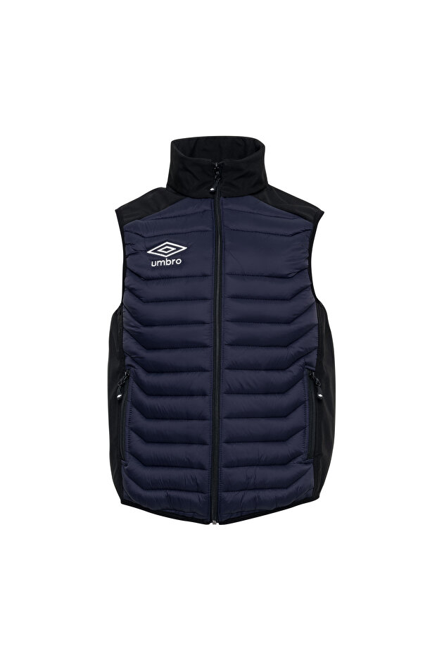 Puffer Vest, Athletic, Stand-Up Collar , Mock Neck , Sleeveless, Zippered Pocket, Navy Blue