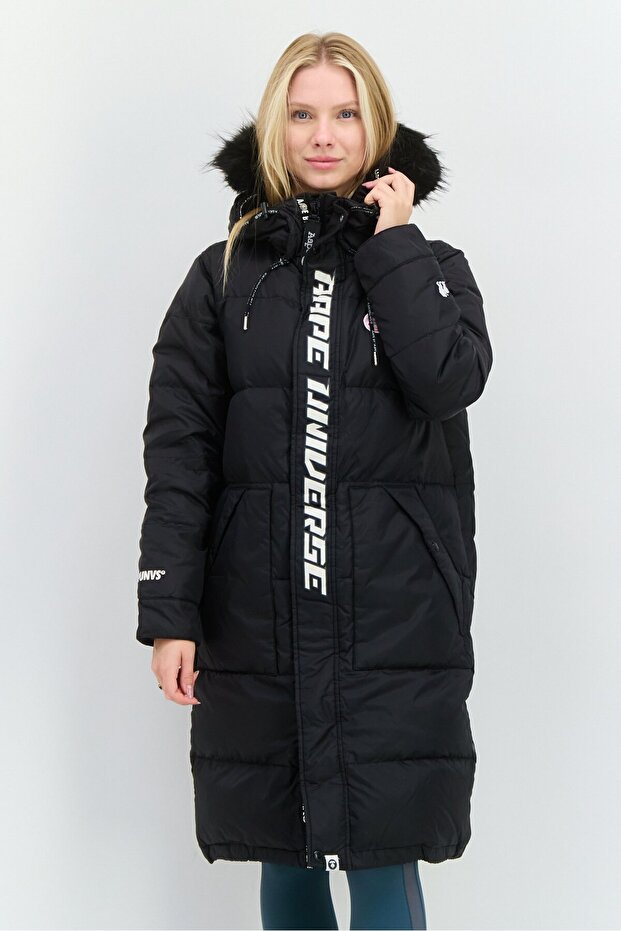 Women Brand Logo Parka Jackets, Black