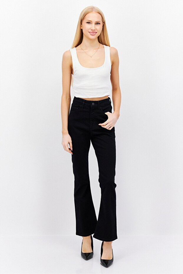 Women Bootcut Solid Stretchable Jeans, Black - 4