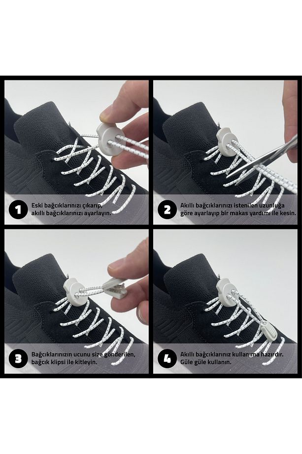 Akıllı Kilitli Elastik Ayakkabı Bağcığı - 120 cm - Lastik Bağcık - Elastic Shoelaces - 4