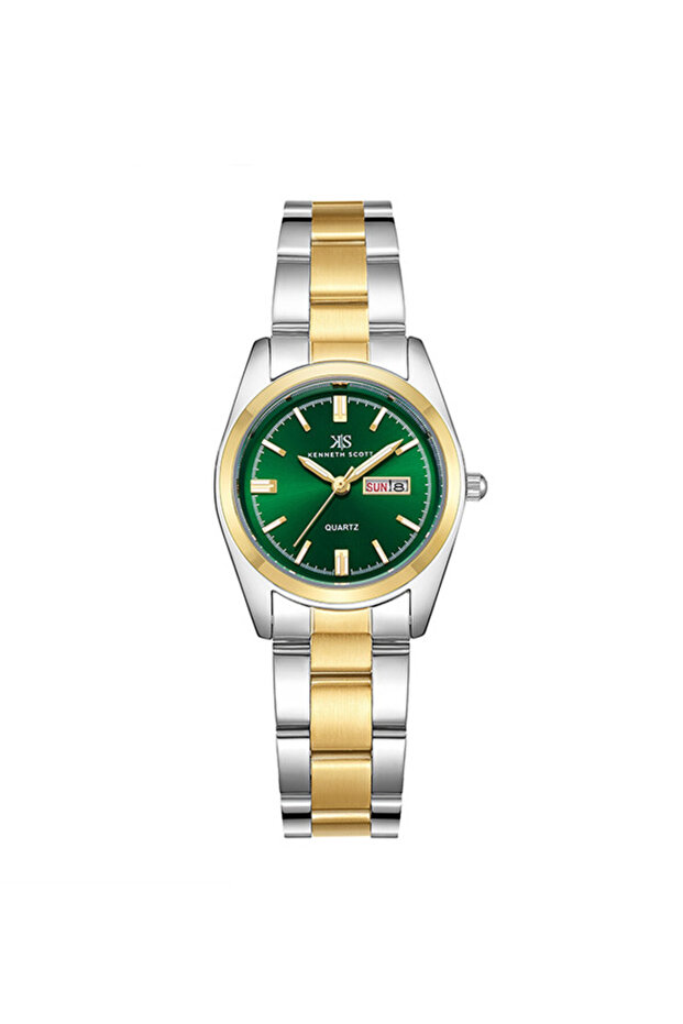 Kenneth Scott K23543-TBTG Women Analog Display Watch & Stainless Steel Strap Gold
