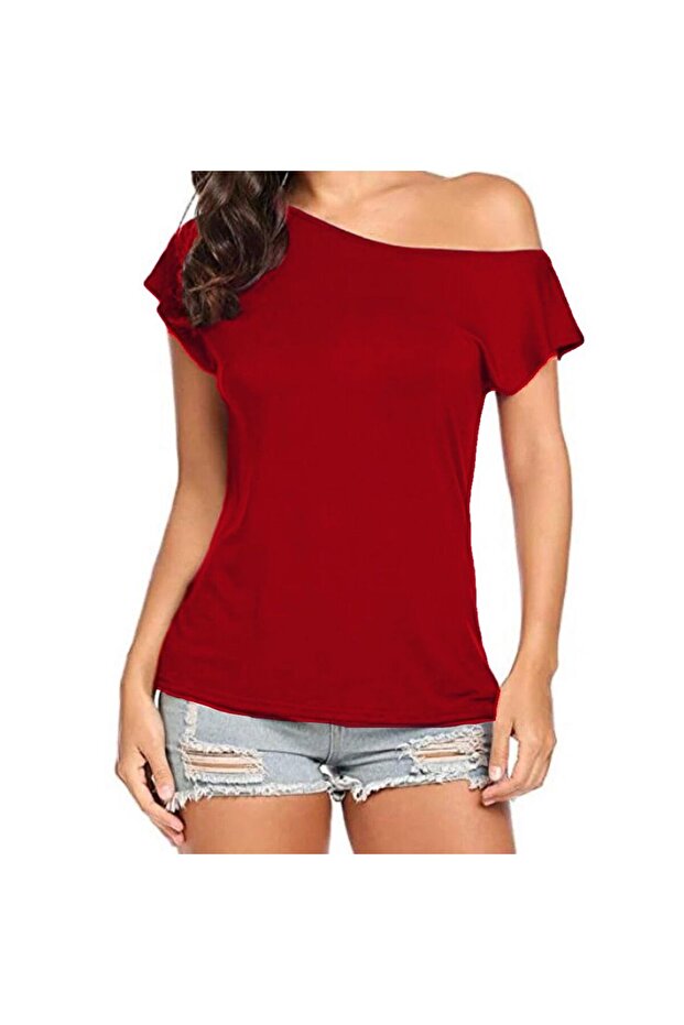 Women's One Shoulder Open Asymmetrical Cut Viscose Knitted Fabric Daily Casual Blouse