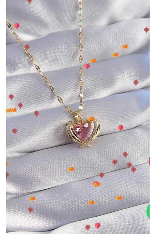 Pink Heart Model Steel Necklace