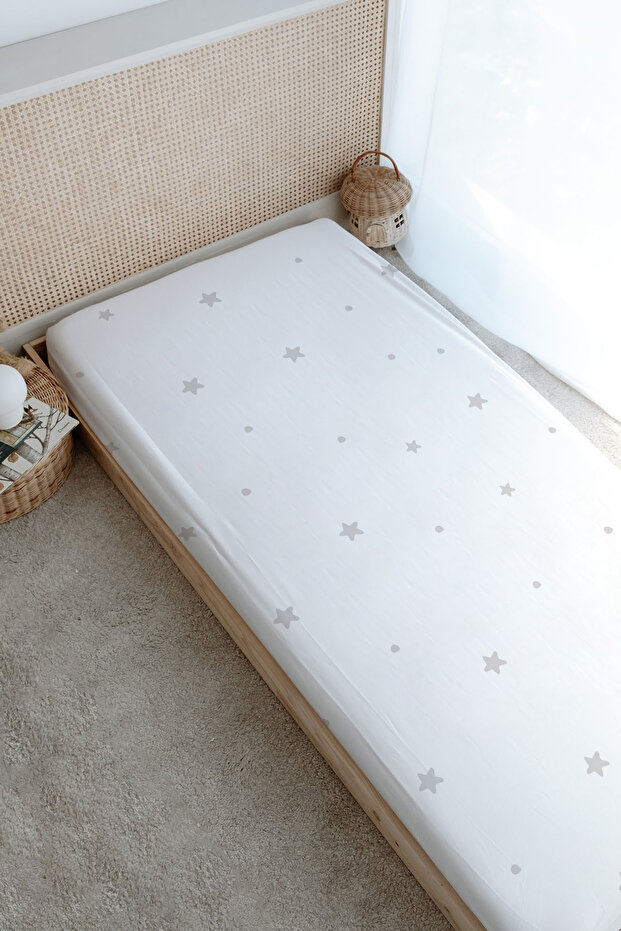 Printed Flat Sheet - Pure Baby Series - White Rabbit with Gray Background