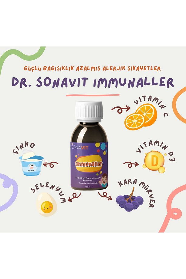Immunaller Şurup 150ml Kuersetin, Resveratrol, Selenyum, Beta glukan, Çinko, Vit-D, Vit-C - 3