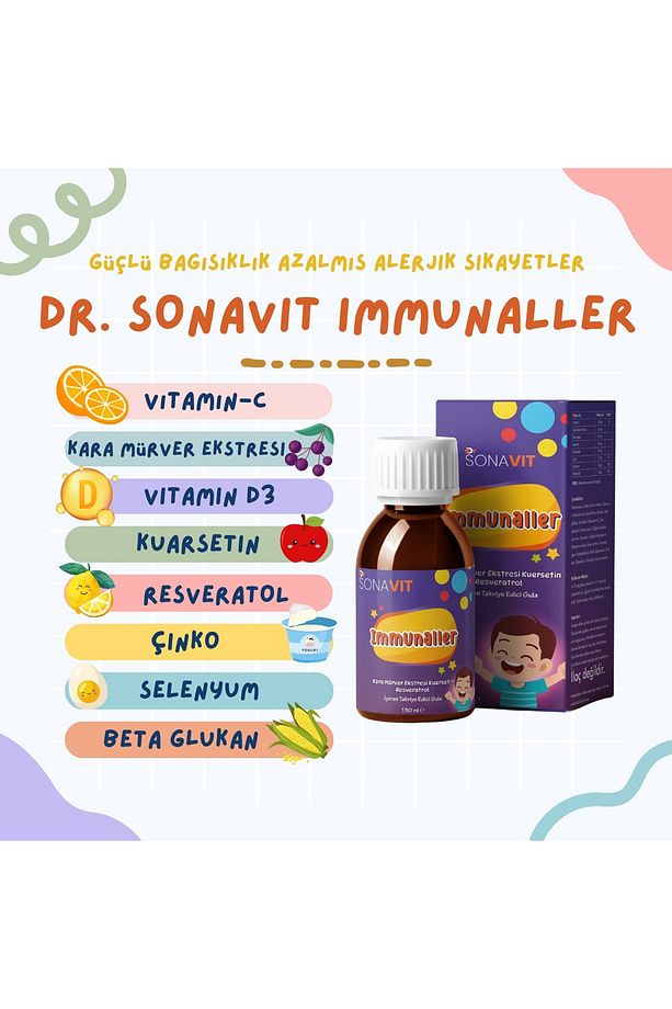 Immunaller Şurup 150ml Kuersetin, Resveratrol, Selenyum, Beta glukan, Çinko, Vit-D, Vit-C - 2