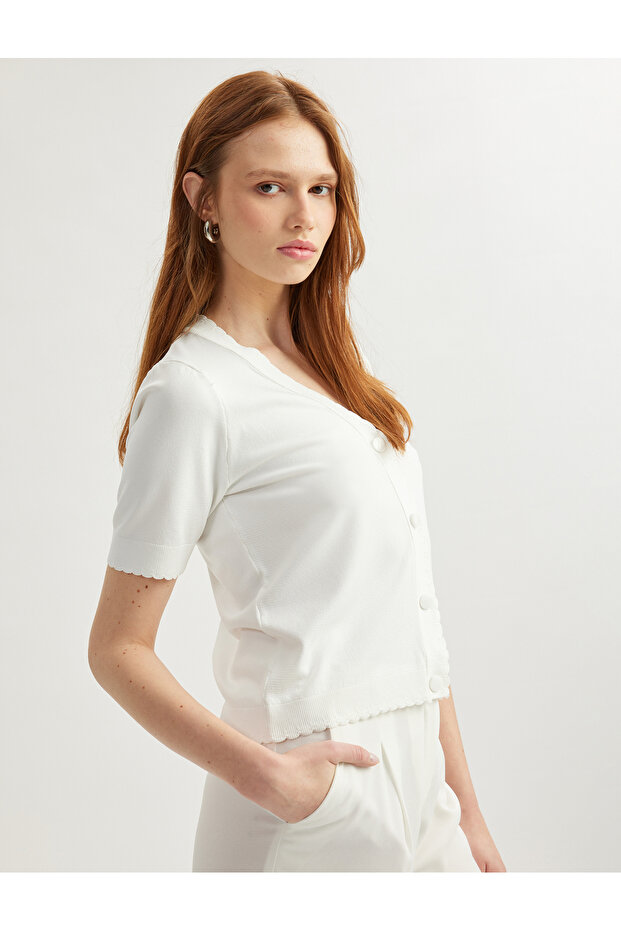 V-Neck Short Sleeve Buttoned Thin Knitwear Cardigan