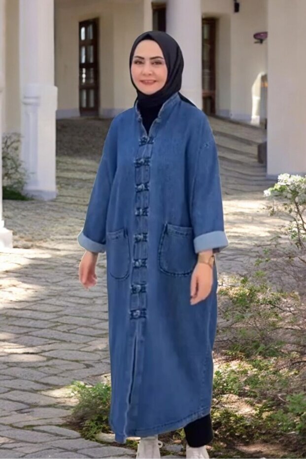 Half Rectory Collar Button Button Button Large Size Denim Cap Jacket - 3