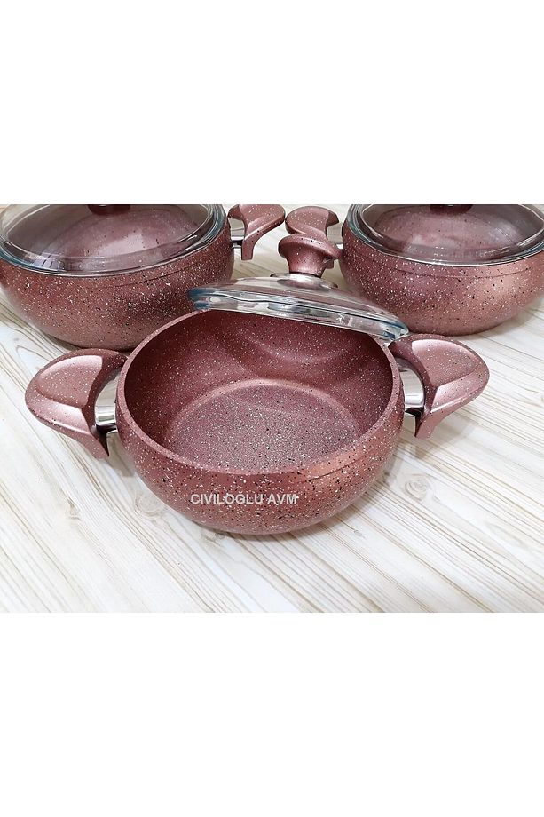 Granit Güveç Seti 3 Lü 6 Parça Rose Gold K521 - 2