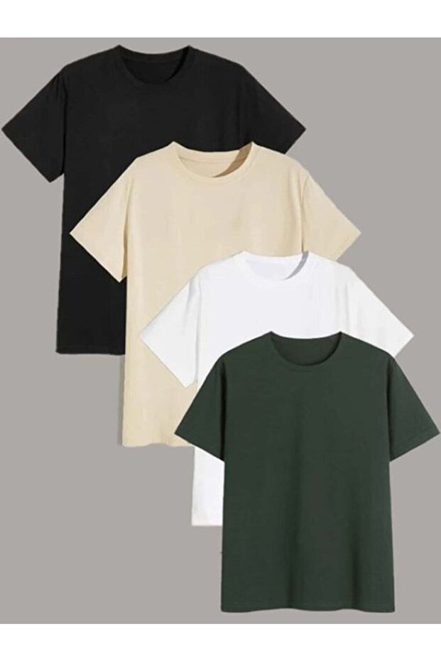 Unisex Basic Plain Patternless 4-Piece Oversize Tshirt Multiple Combination - 1