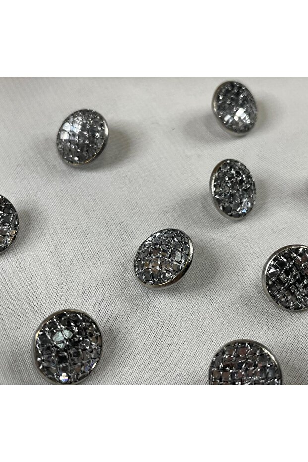 Black Plastic Bottom Pedestal Button with Silver Chain Detail - 1.2 cm Diameter (20 Pcs)