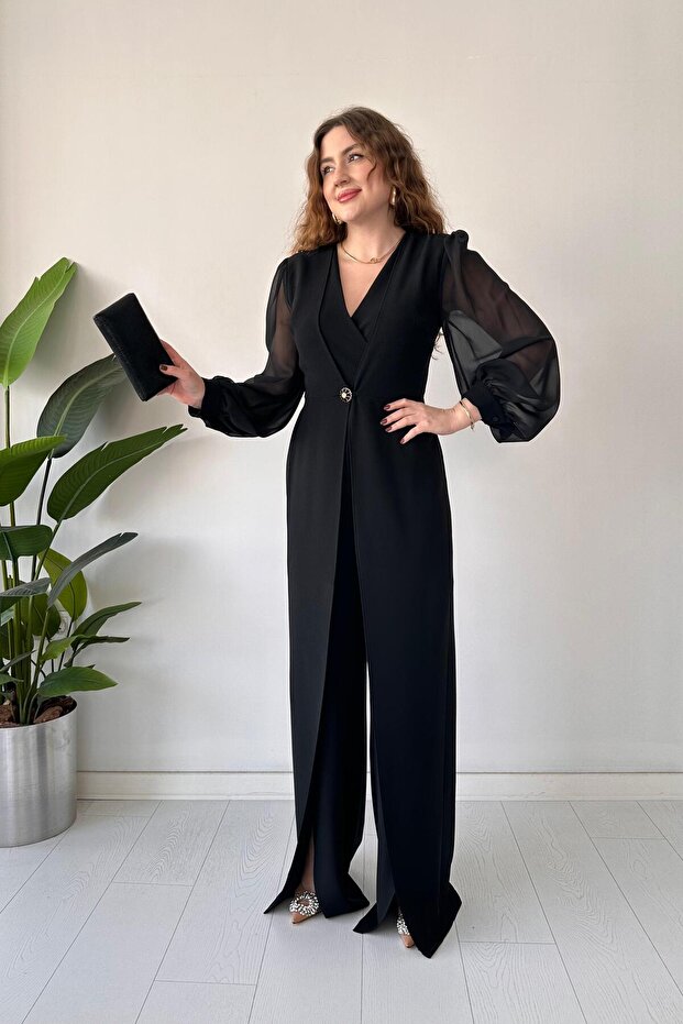 Buttoned design jumpsuit black - 4