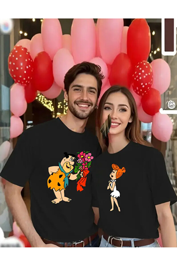 Fred and Vilma Printed Couple T-Shirt - 2-Piece for Couples