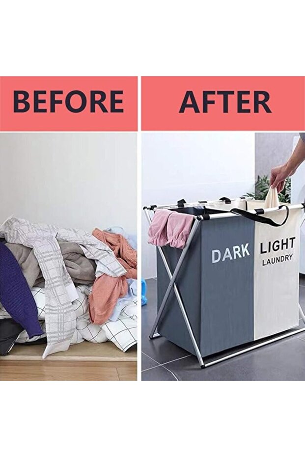 سلة غسيل الملابس قابله للطيل باللون الأبيض/الرمادي - 2