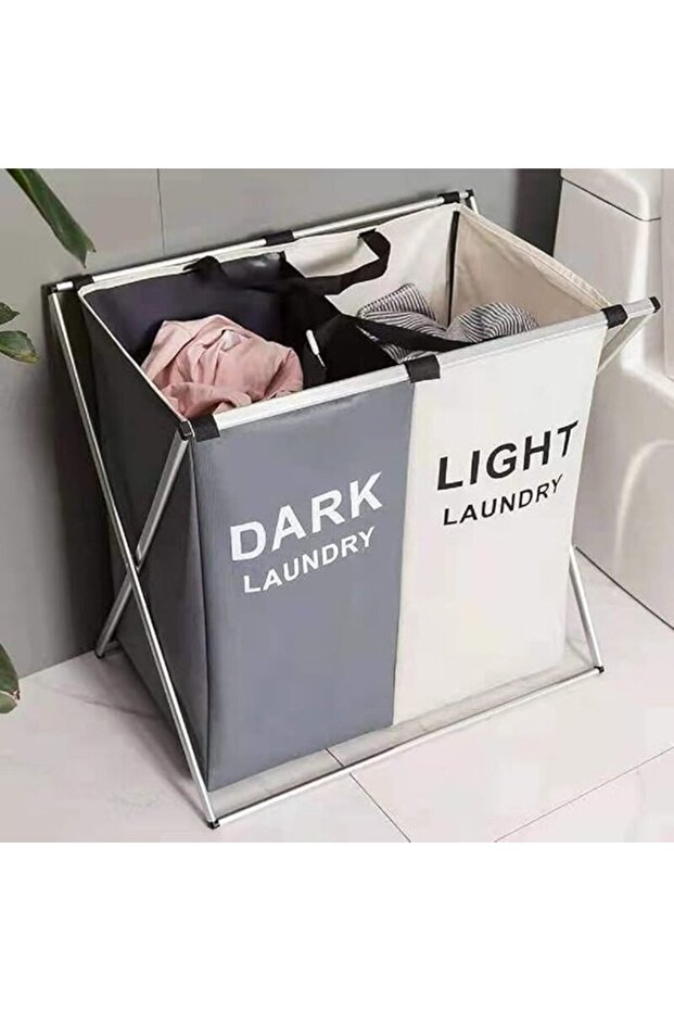 سلة غسيل الملابس قابله للطيل باللون الأبيض/الرمادي - 1