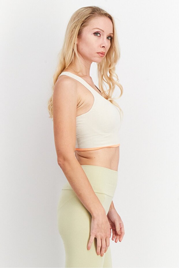 Dámsky športový podprsenka s vypchávkami a logom značky, farba Stone Ivory - 4