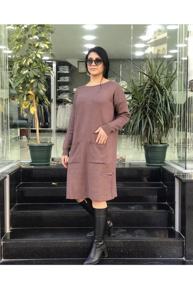 Çift Cepli Midi Boy Triko Elbise - 2