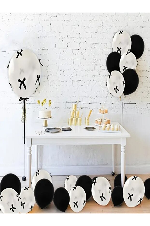 Black and White Balloon Set with Bow | Balloon Bow | Cake Bow | Birthday Bow Balloon