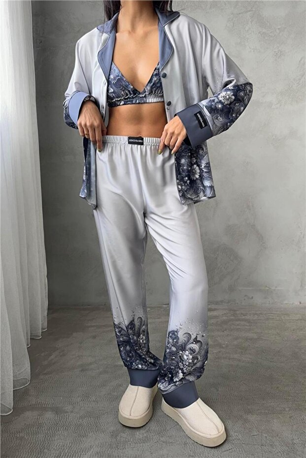 Corso D'acqua Saten Üçlü Pijama Takımı Cdk07 - 1