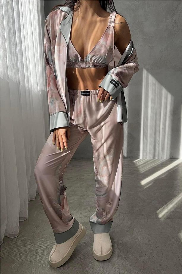 Corso D'acqua Saten Üçlü Pijama Takımı Cdk17 - 1