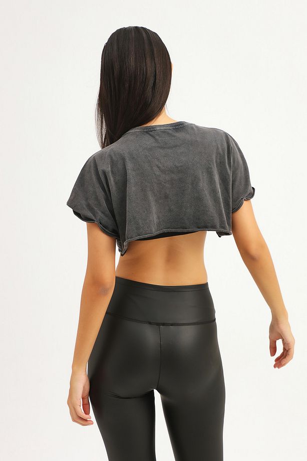 Crop Basic Tişört Antrasit - 5